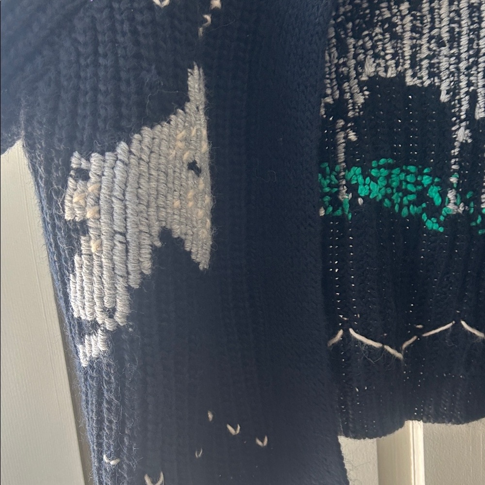 Greats Navy Shawl Collar Cardigan with White Animal Motif - Picture 5 of 8